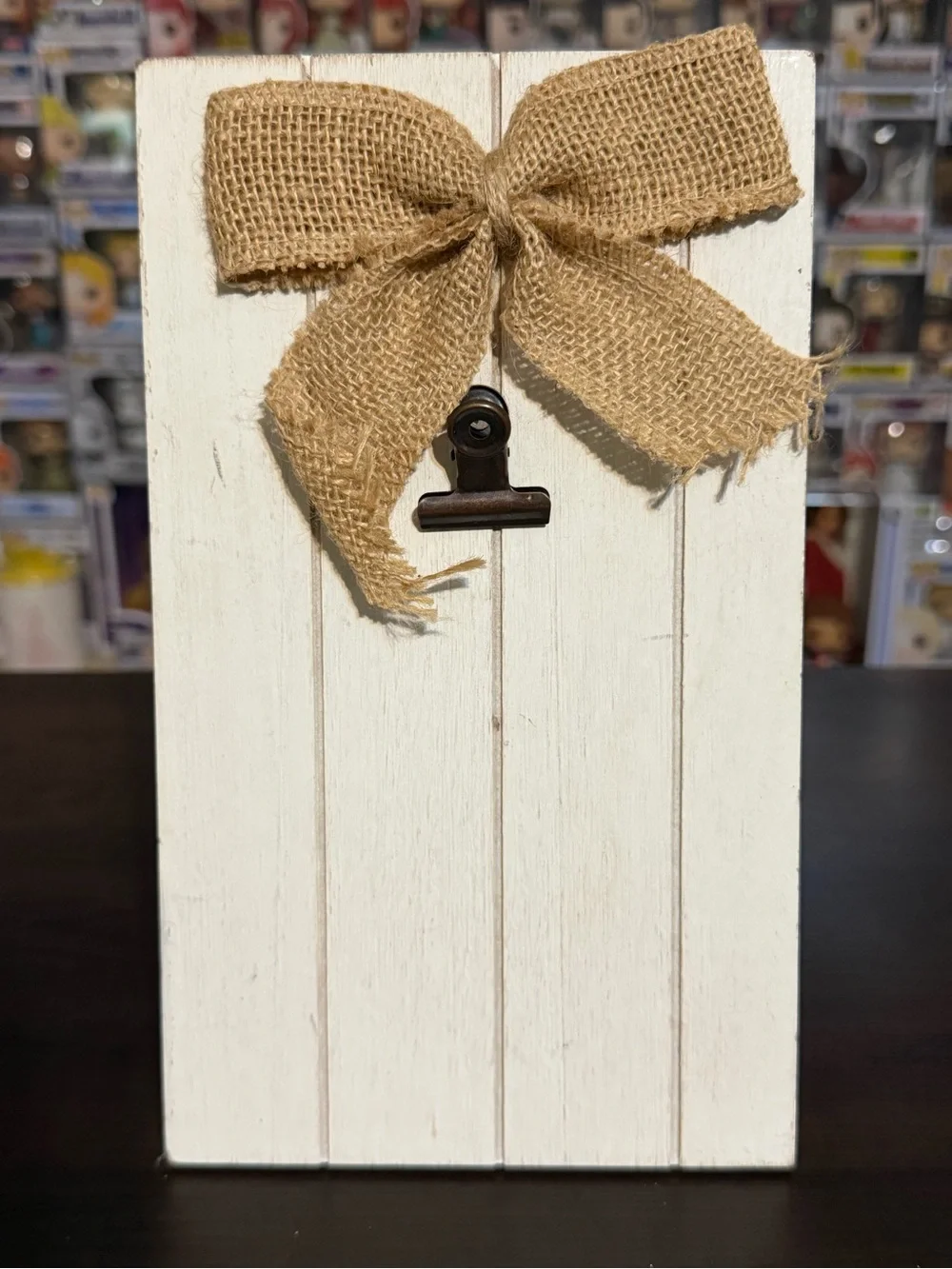 Rustic Wood Photo Clip with Burlap Bow